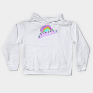 Pink blue rainbow floral art Kids Hoodie